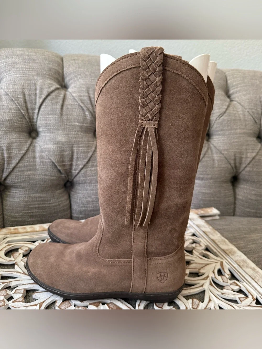 Ariat Brown Suede Leather Fringe Boots Women’s 8